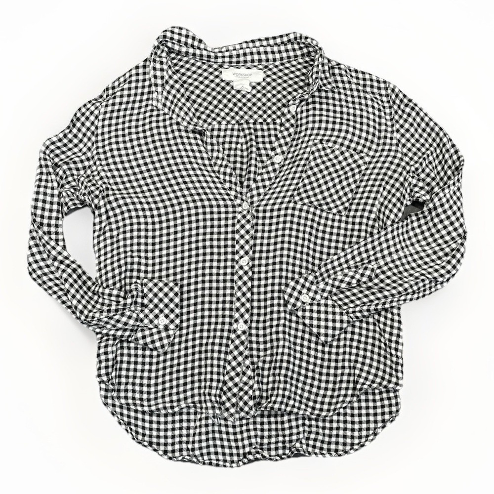 Workshop Gingham Check Button Down Shirt Womens L… - image 1